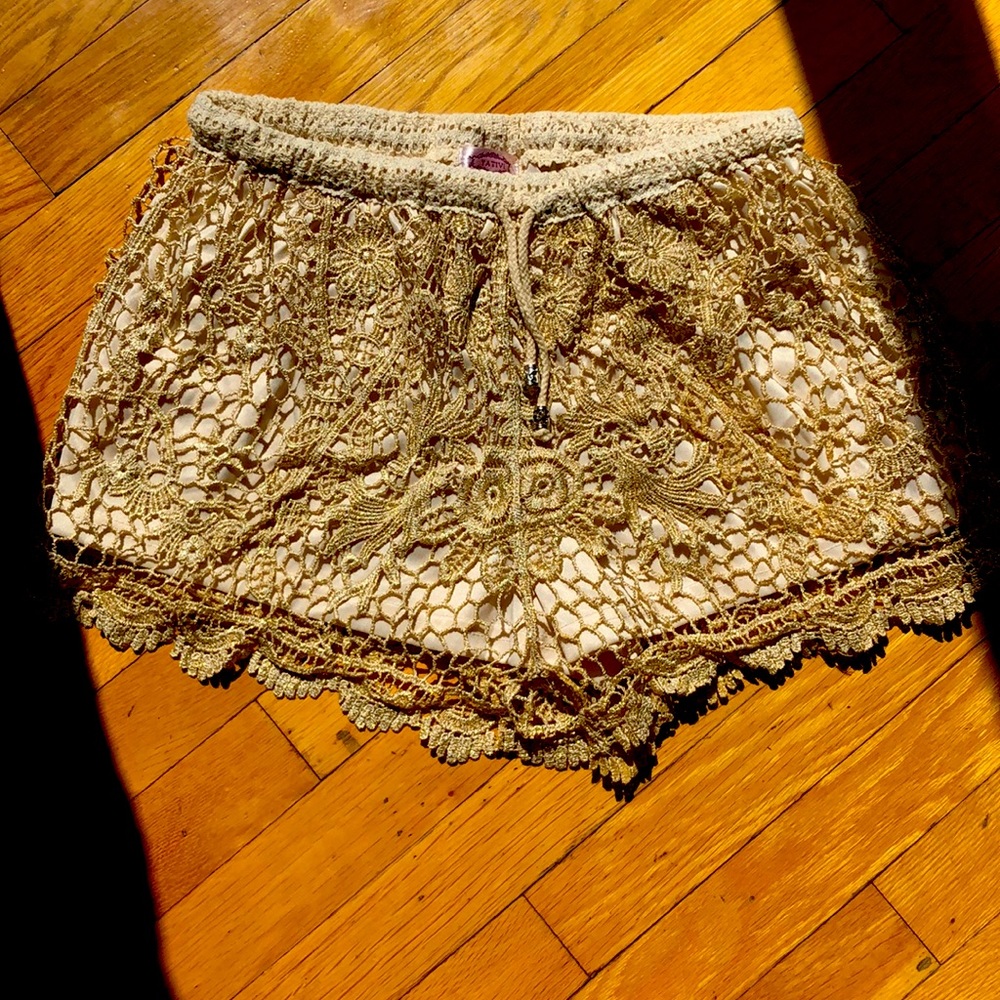 Yativi Champagne Gold Lace Shorts